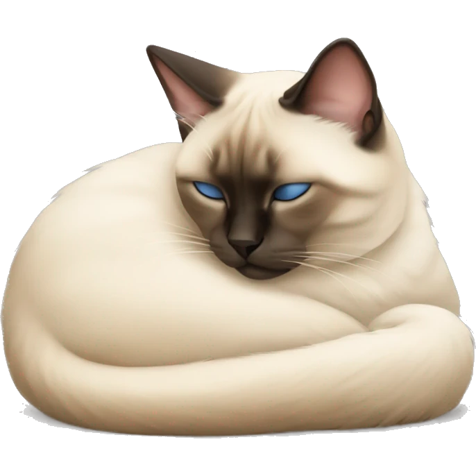 fluffy siamese cat curled up sleeping emoji