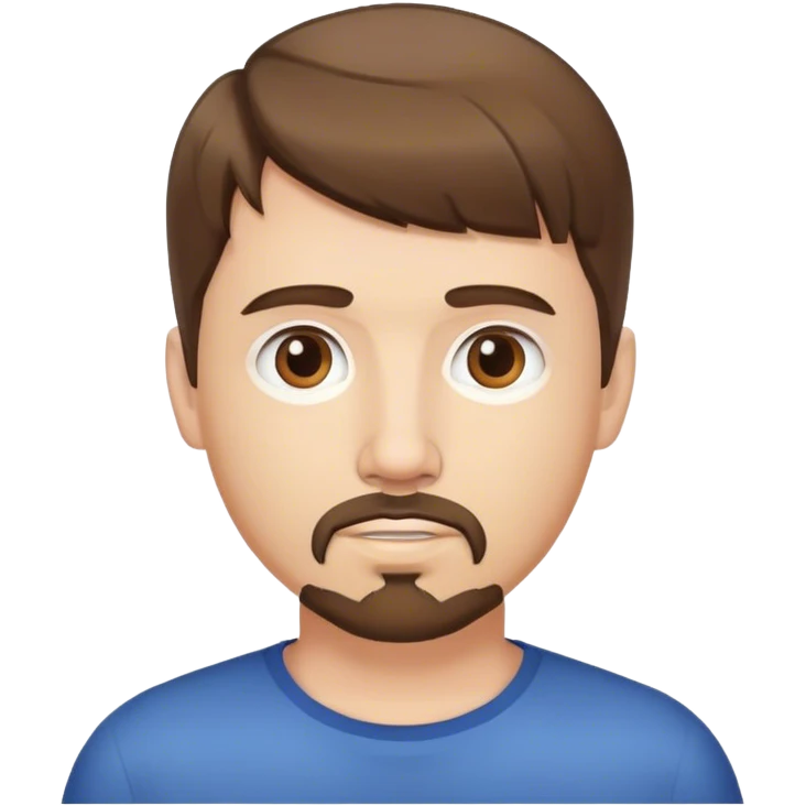  white male, short medium brown colored hair with bangs and goatee,  emoji