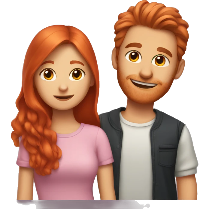 A red-haired cat with a girl and a guy emoji