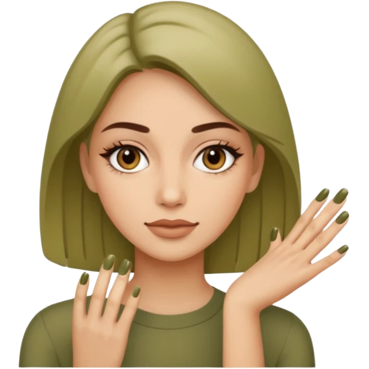 gel polish, y manicure en beige and olive green with a woman  emoji