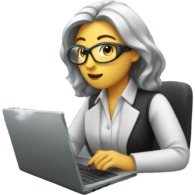 female technologist working on a laptop that is smoking (as in working hard) emoji