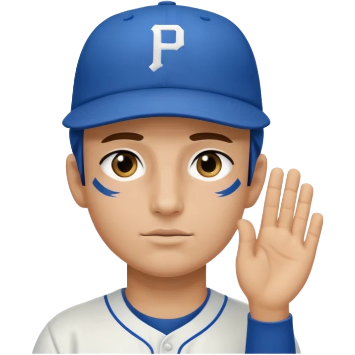 Baseball player, saluting, under eye black stickers, blue hat with P emoji