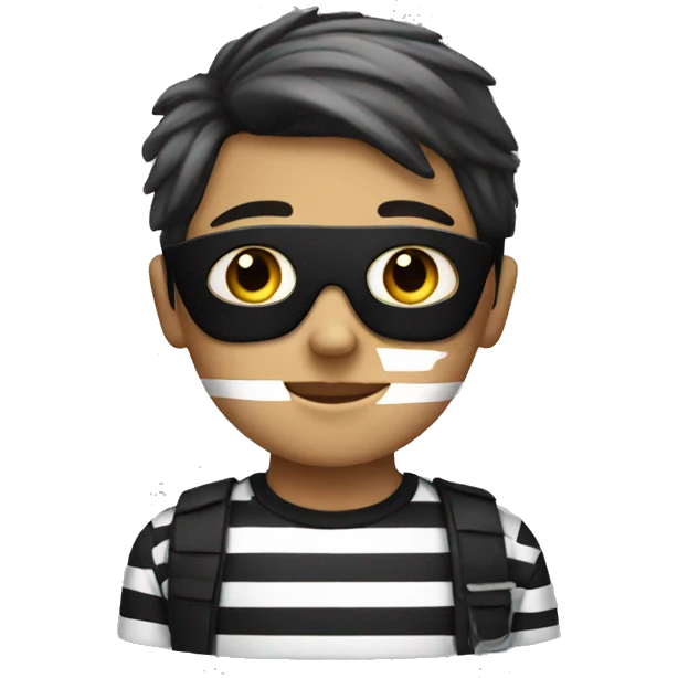 A boy with black mask and black and white striped shirt  emoji
