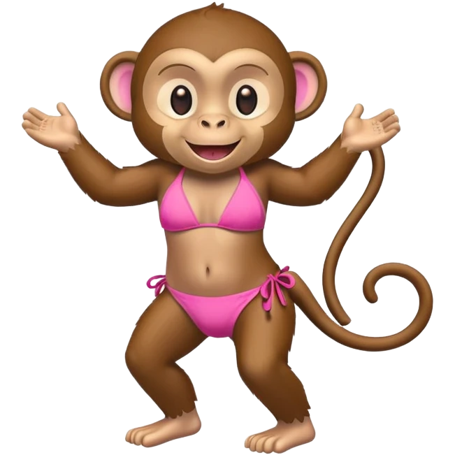 Little brown full body monkey smiling wearing a pink bikini emoji