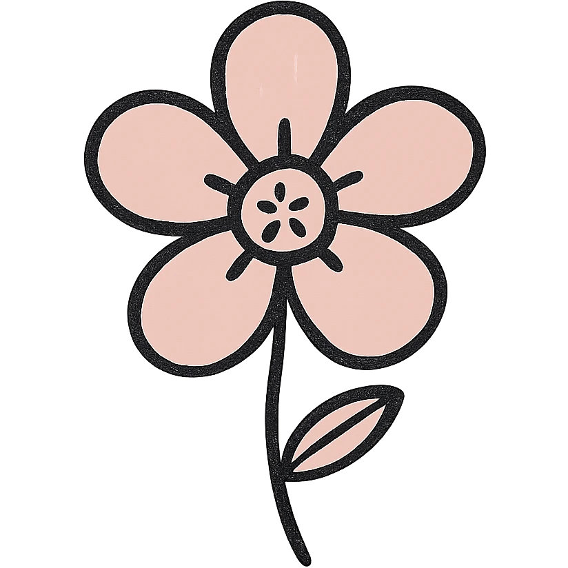 hand drawn outlined icon of a pink flower, no fill emoji