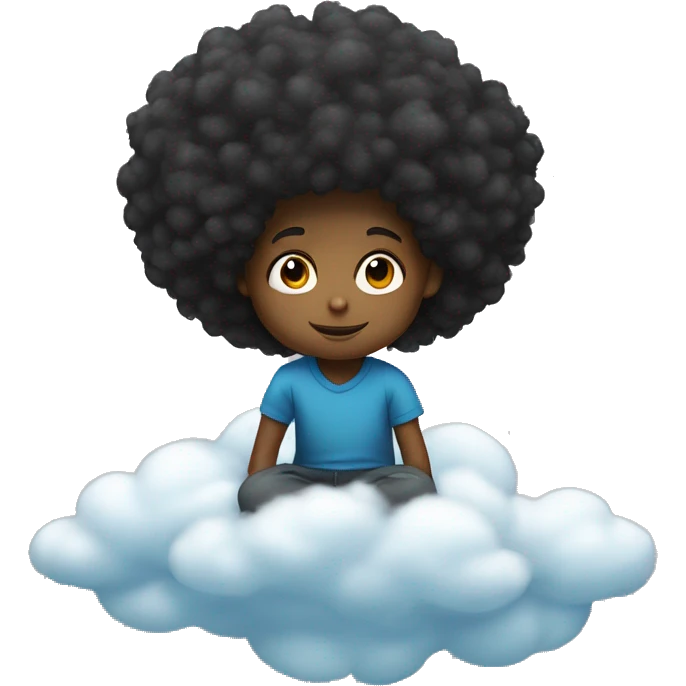 Small black child boy with afro floating and sitting on a cloud  emoji