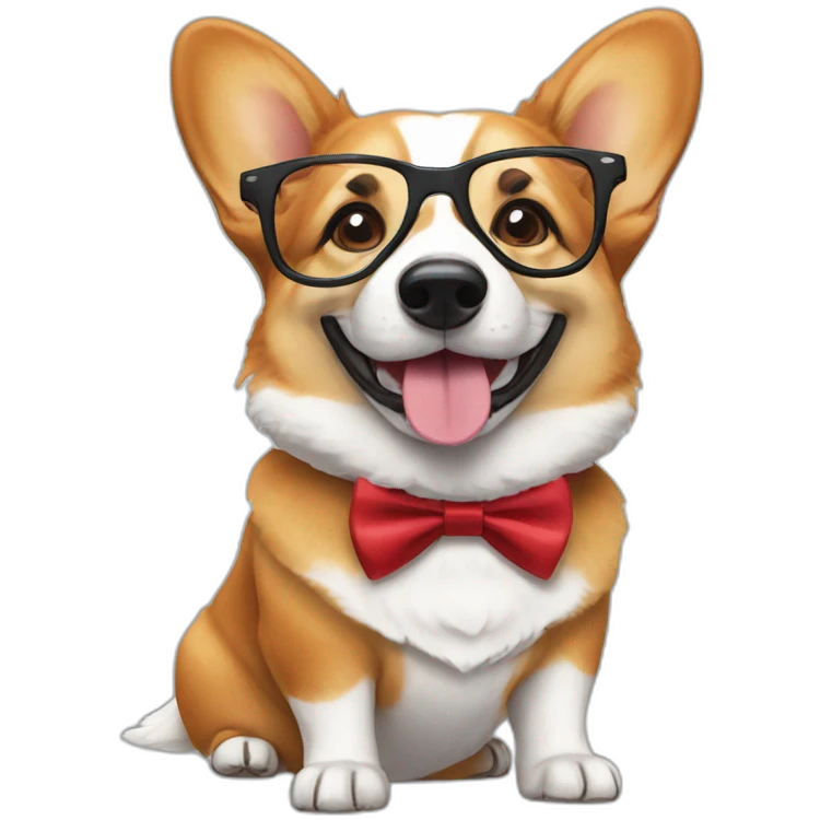 a corgi with glasses and a bow tie around his neck. emoji