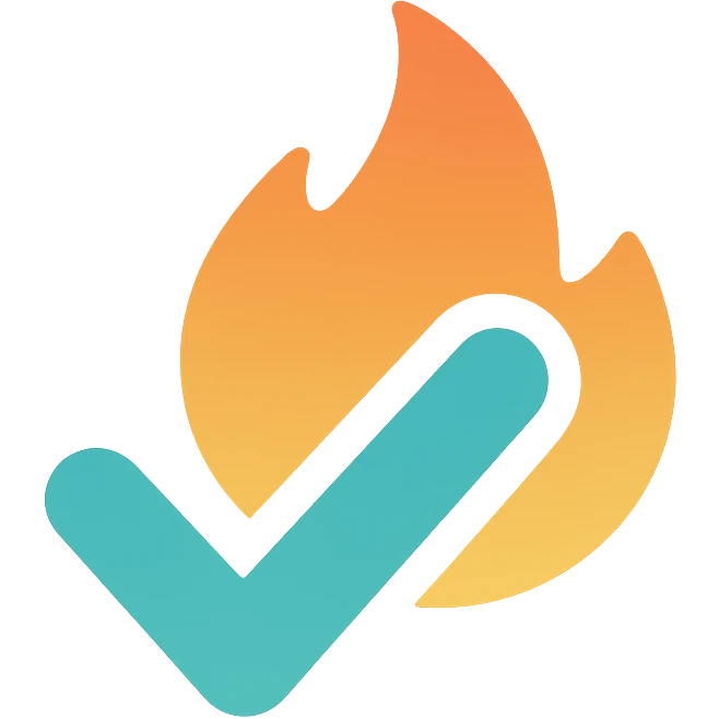 checkmark with fire, technical and SaaS-inspired, modern flat color icon, suitable for a software agency emoji