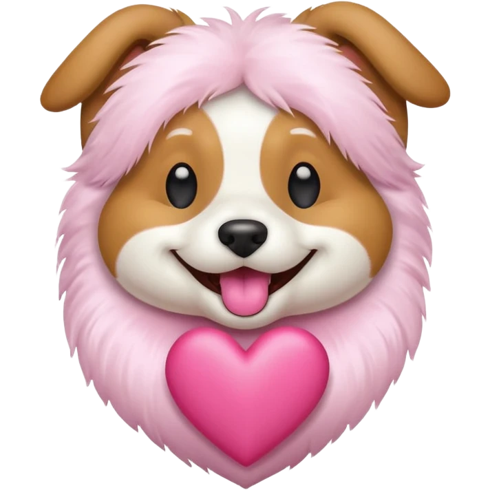 happy dog holding a pink heart in its mouth, emoji style emoji