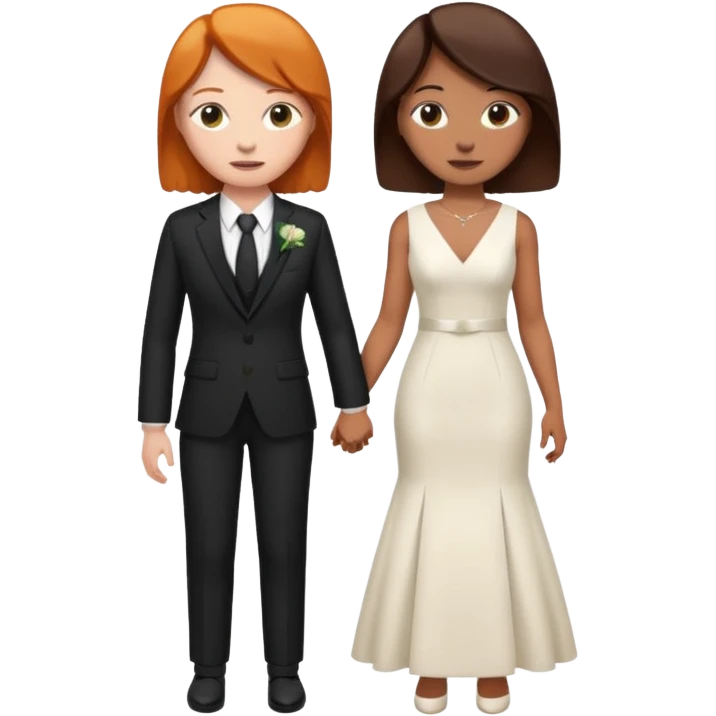 lesbian couple getting married. one ginger one dark brunette. ginger in a suit, brunette in a dress. BOTH GIRLS emoji