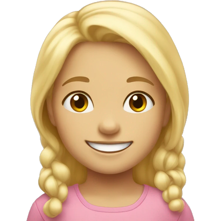 a little girl with blonde hair is smiling emoji