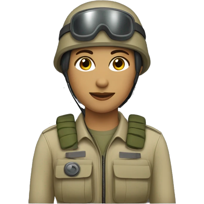 operator dressed in khaki color with a milatary helmet, without glasses, preferably female black emoji