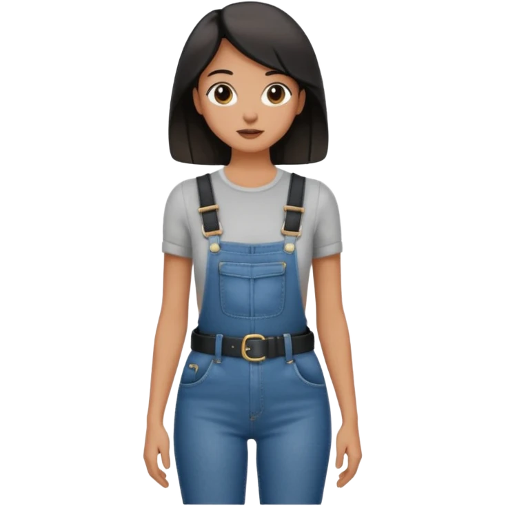 High waisted skinny jeans overalls very tight with big black leather belt emoji