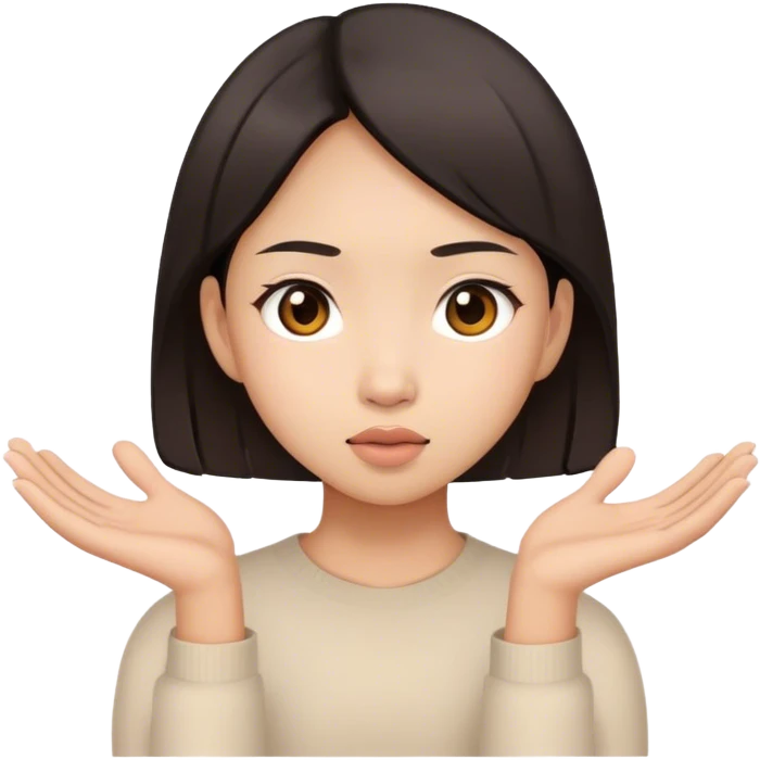 An Asian girl face full of questions emoji