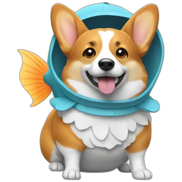 corgi wearing fish costume emoji