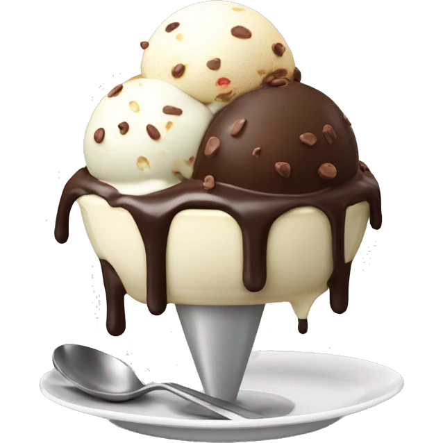 ice cream sundae with chocolate on plate emoji
