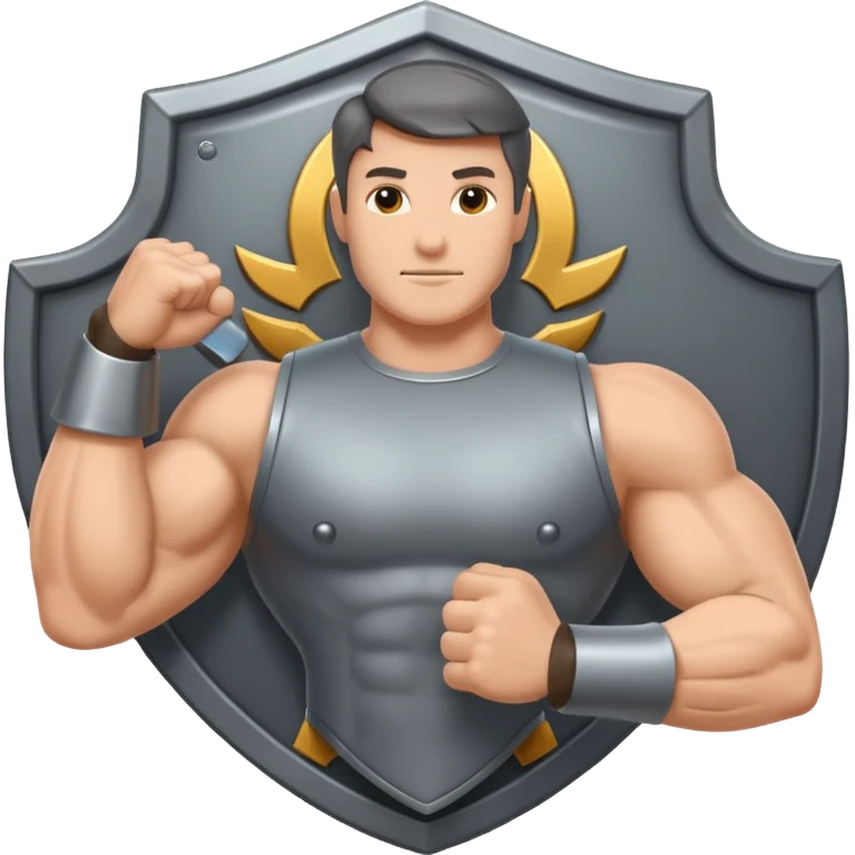 Steel gray shield with bicep flex icon emoji