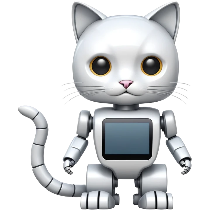 white standing robocat with a display instead of face emoji