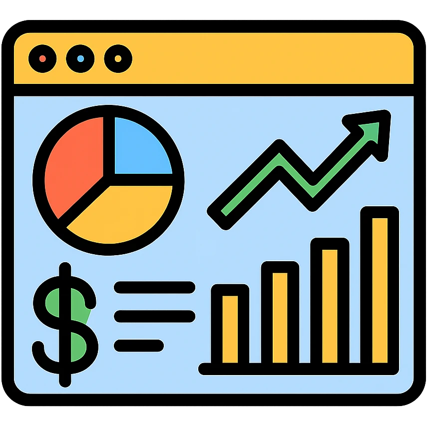 dashboard showing financial metrics, modern icon style emoji