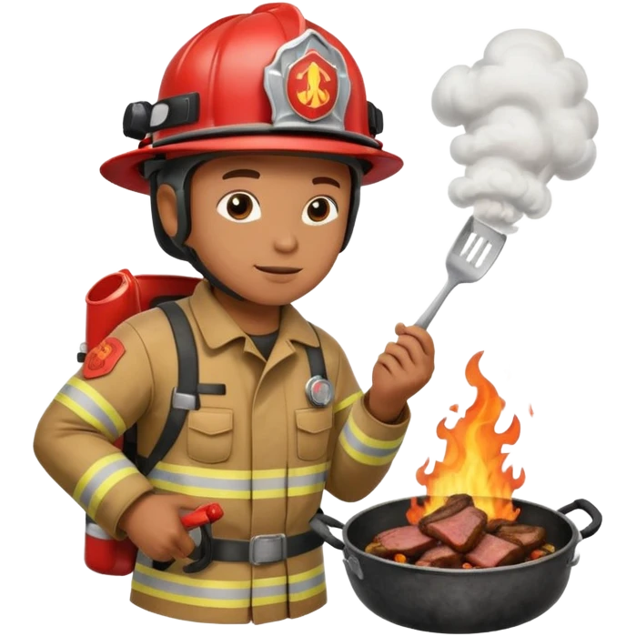A firefighter cooking meat on a building fire emoji