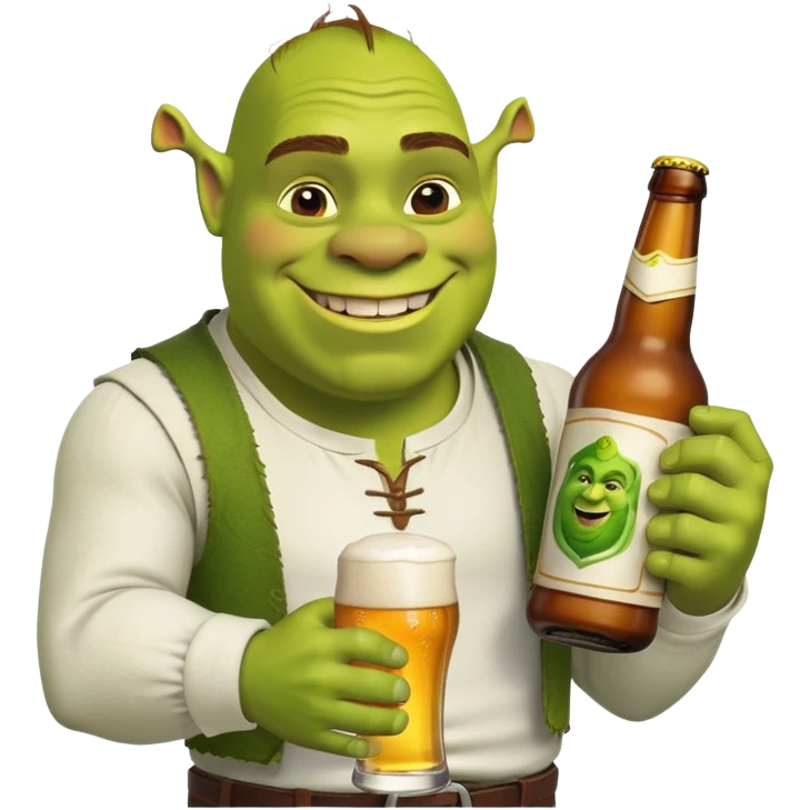 Shrek with a bottle of beer in the arm emoji