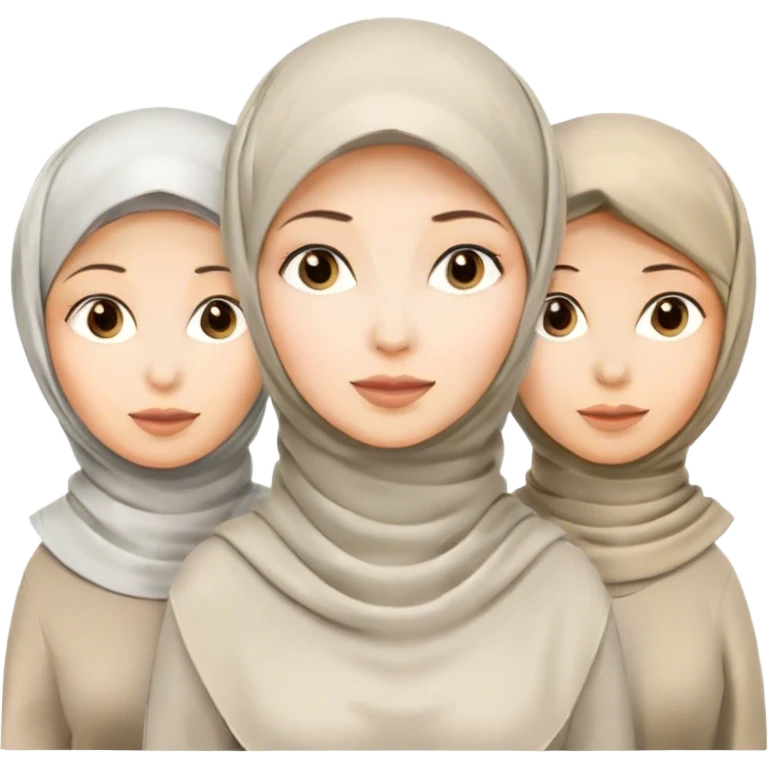 3 women collaboration. In the middle women are white hijab women. Left and right women are professional non hijab women emoji