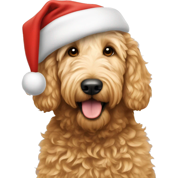 Golden doodle in a Santa hat emoji
