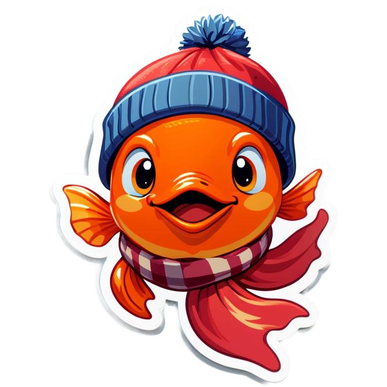 Goldfish with scarf and beanie emoji
