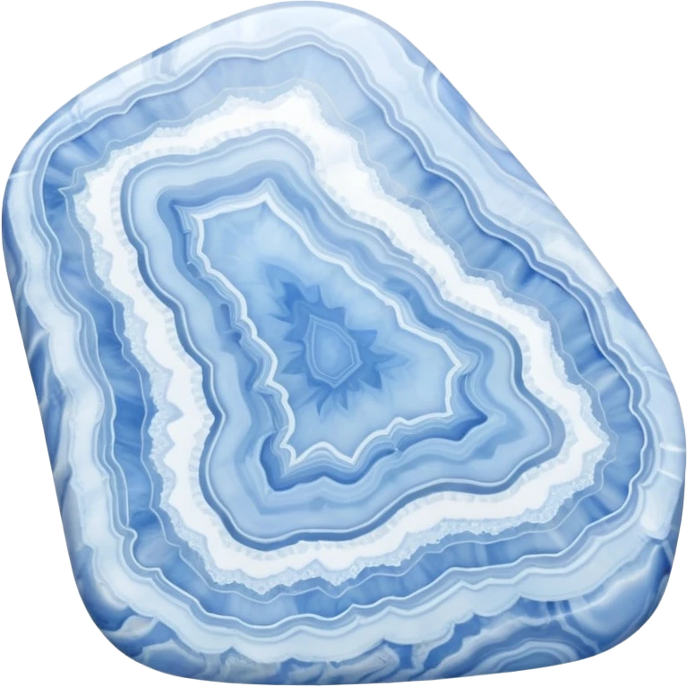 Polished blue lace agate gemstone with soft blue and white delicate patterns in layers emoji