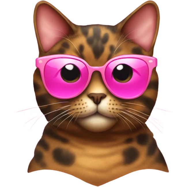 Fat tortishell cat wearing pink heart shaped sunglasses emoji