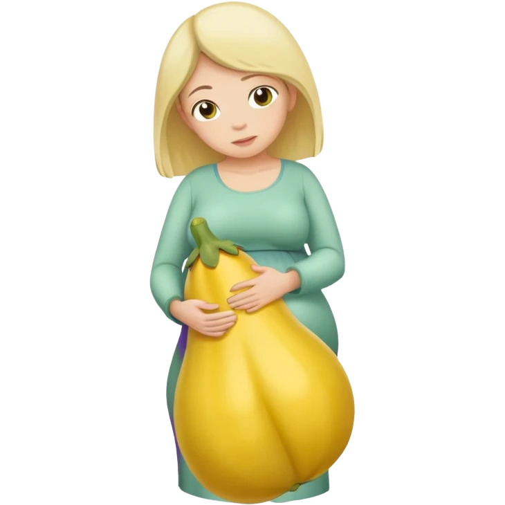 yellow eggplant placed on a pregnant person, bowing person turned to the side emoji
