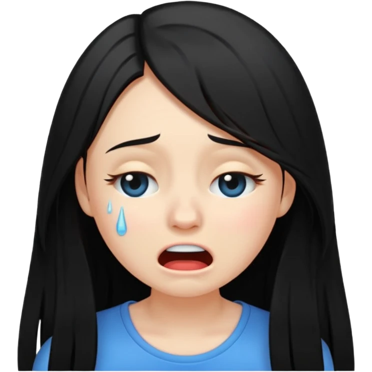 Emoji girl crying hard, tears streaming, pulling her long hair, exaggerated expression, flat 2D vector, transparent background emoji