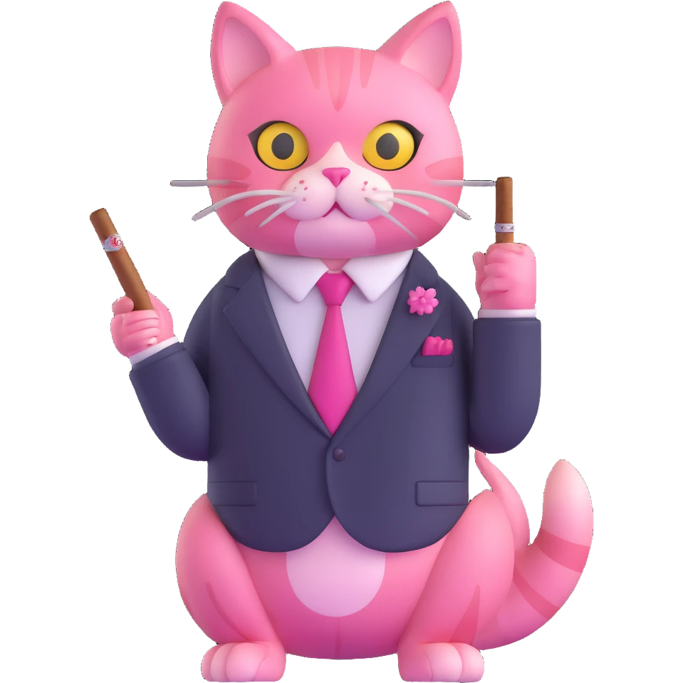 cute pink cat mafia boss with suit and cigar emoji
