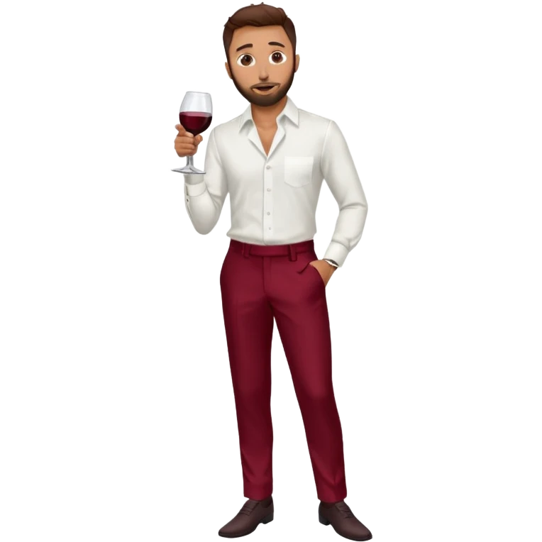 Anwar Jibawi with dark brown hair, white dress shirt, wine red silk pants emoji