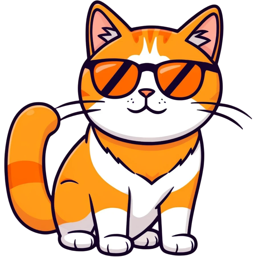 Orange cat with long fur with sunglasses emoji
