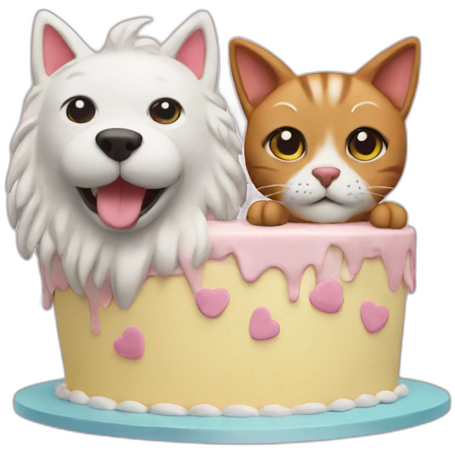 Cat cake with dog emoji