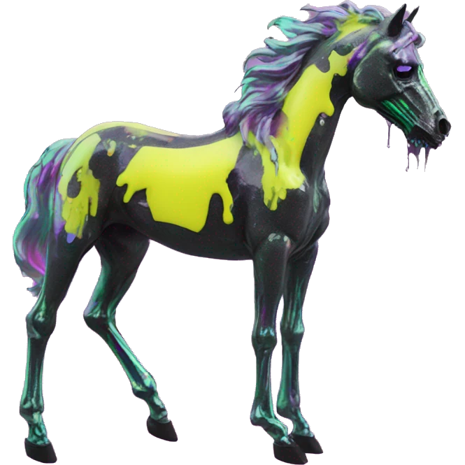 .Zombie_ Vaporwave black holographic oilslick zombie unicorn yellow caution tape graffiti Pegasus  broken skeleton  emoji