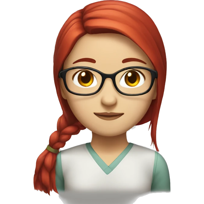 Chinese girl, mid length hair, glasses, red hair tail emoji