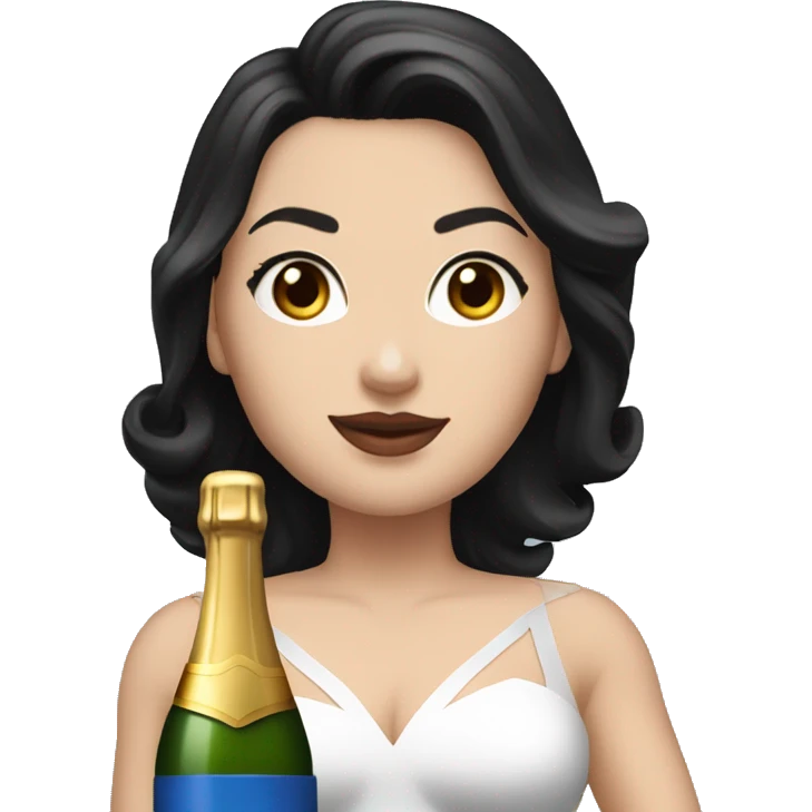 White girl in a superwoman costume with black hair and a champagne bottle emoji