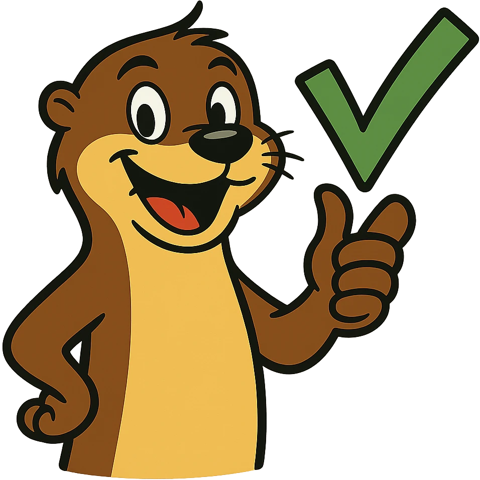 Remove the background so the otter giving a thumbs up with a checkmark and rays of approval is on a transparent background, keeping a cartoon style. emoji