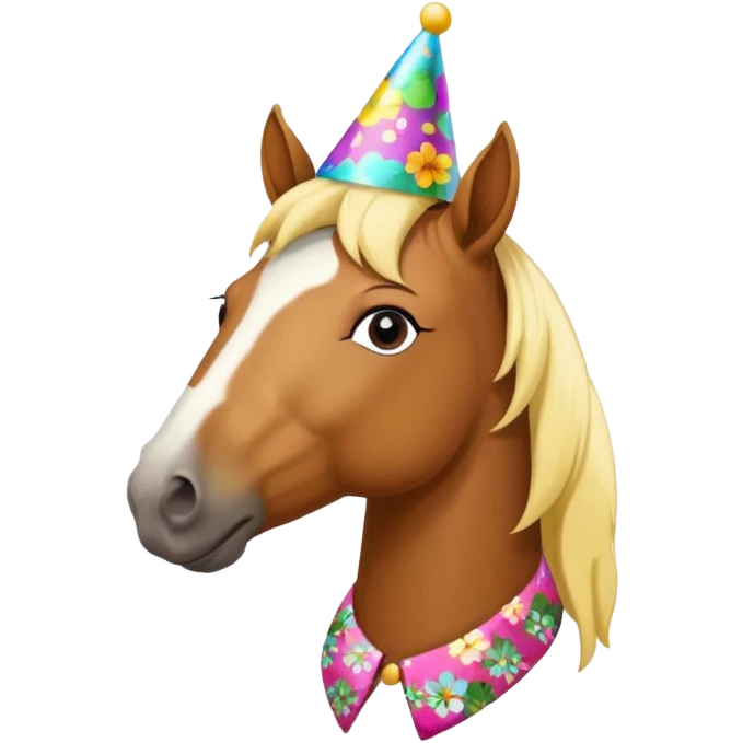 horse in flowered shirt with party hat, front view emoji