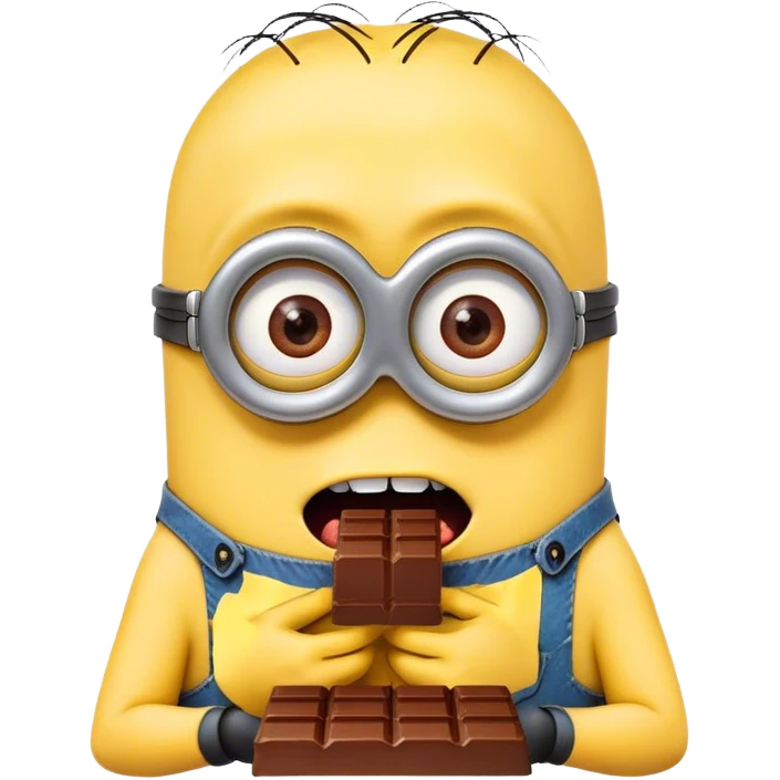 can you do me an emoji of a minion eating chocolate  - hes really enjoying it with a crazed look in his eyes emoji