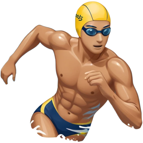 An icon featuring a swimmer in mid-stroke, cutting through the water with a strong, fluid motion. The design includes ripples around the swimmer’s body and a pool lane line in the background, symbolizing speed and technique in swimming. Transparent background highlights the grace emoji