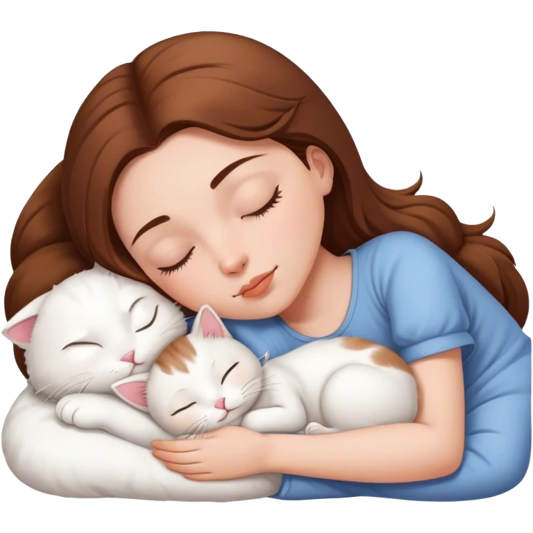 White girl brown hair sleeping with white kitty emoji