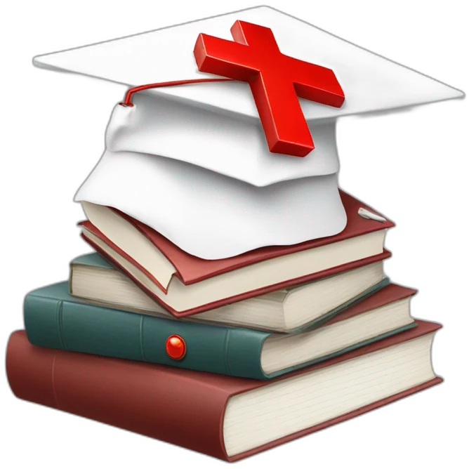 White Student cap with red medical cross On a stack of books emoji