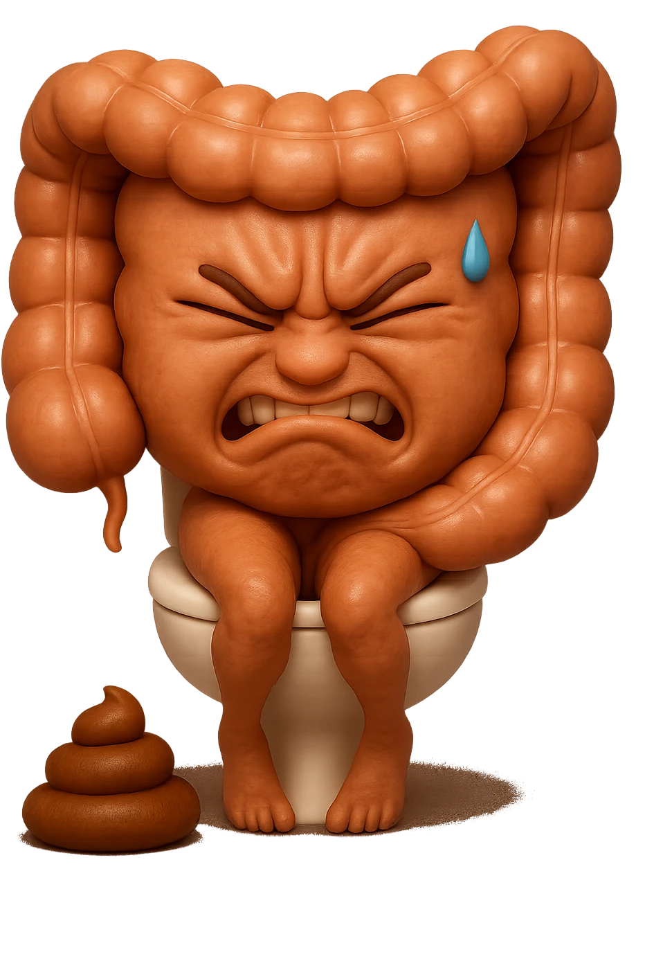 SU QUESTO STILE FAI UN EMOJI STILE IPHONE 3D DI UN INTESTINO CHE sta seduto sul wc e davanti ha una montagnetta di feci a palline stile emoji iphone, fallo senza naso e FAGLI UN ESPRESSIONE di dolore mentre si sforza E FALLO MOLTO REALISTICO IN 3D emoji