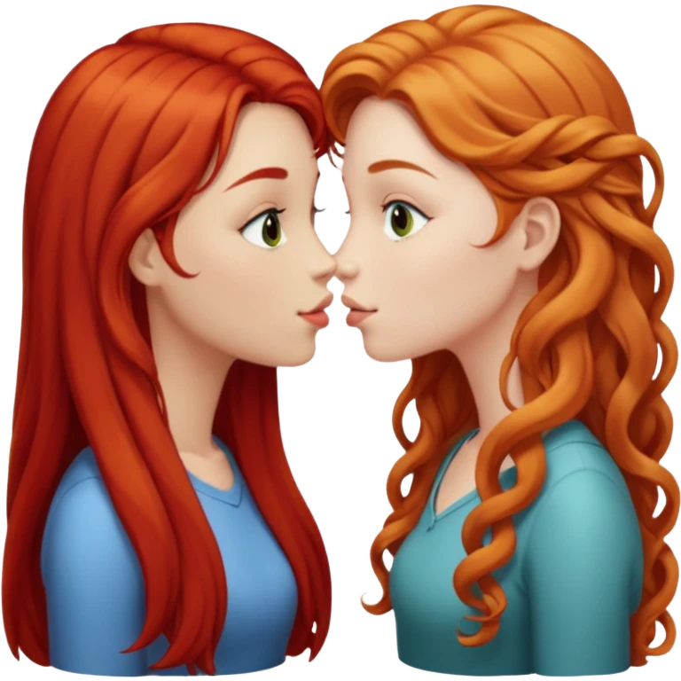 two girls kissing, one with long straight red hair, the other with long curly blonde hair emoji