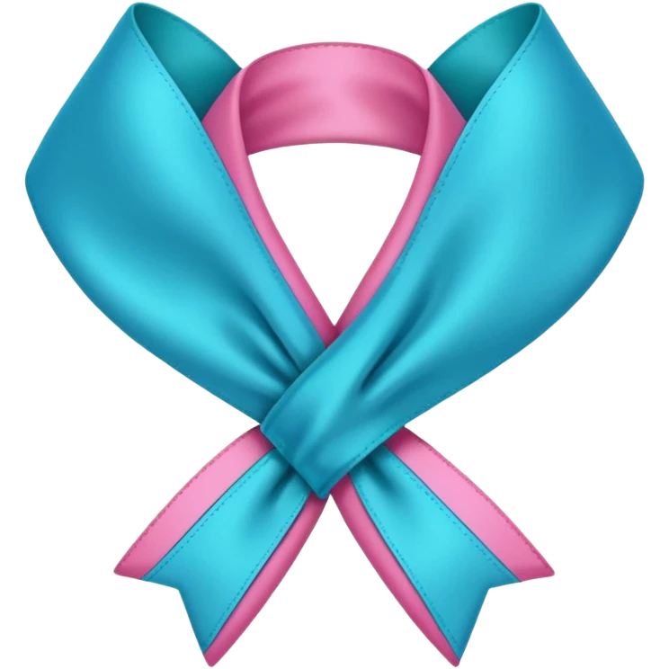 Thyroid cancer ribbon which has a blue strand, a pink strand and teal at the top where the ribbon crossed over emoji