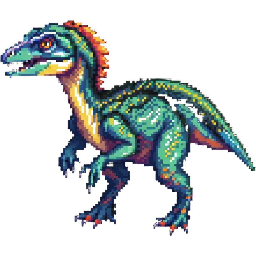 Colorful velociraptor with detailed scales and feathers emoji