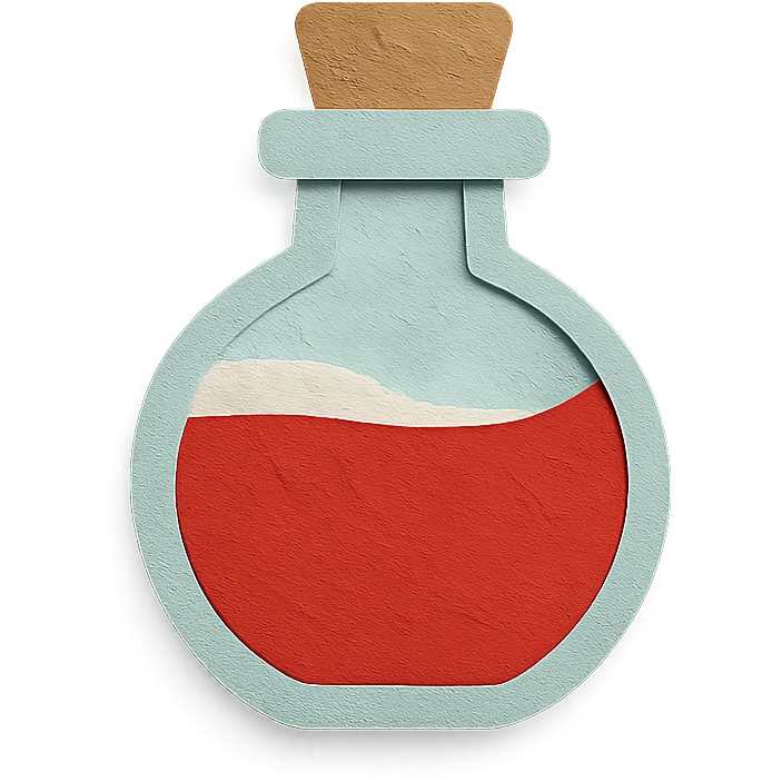 paper craft style health potion with layered paper look and red liquid emoji